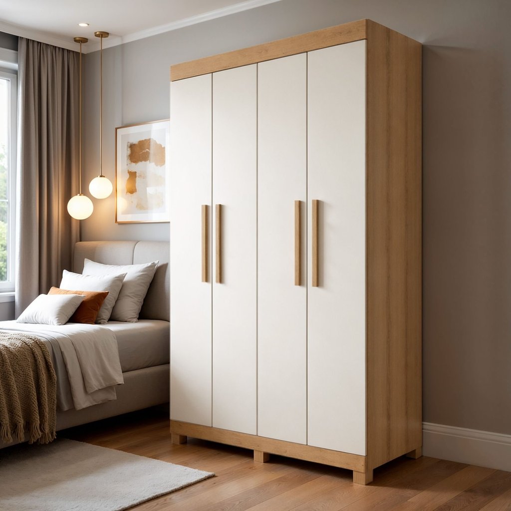 Guarda Roupa Casal 4 Portas 2 Gavetas 100% MDF Jandaia Off White/Cinamomo Cinamomo/Off White