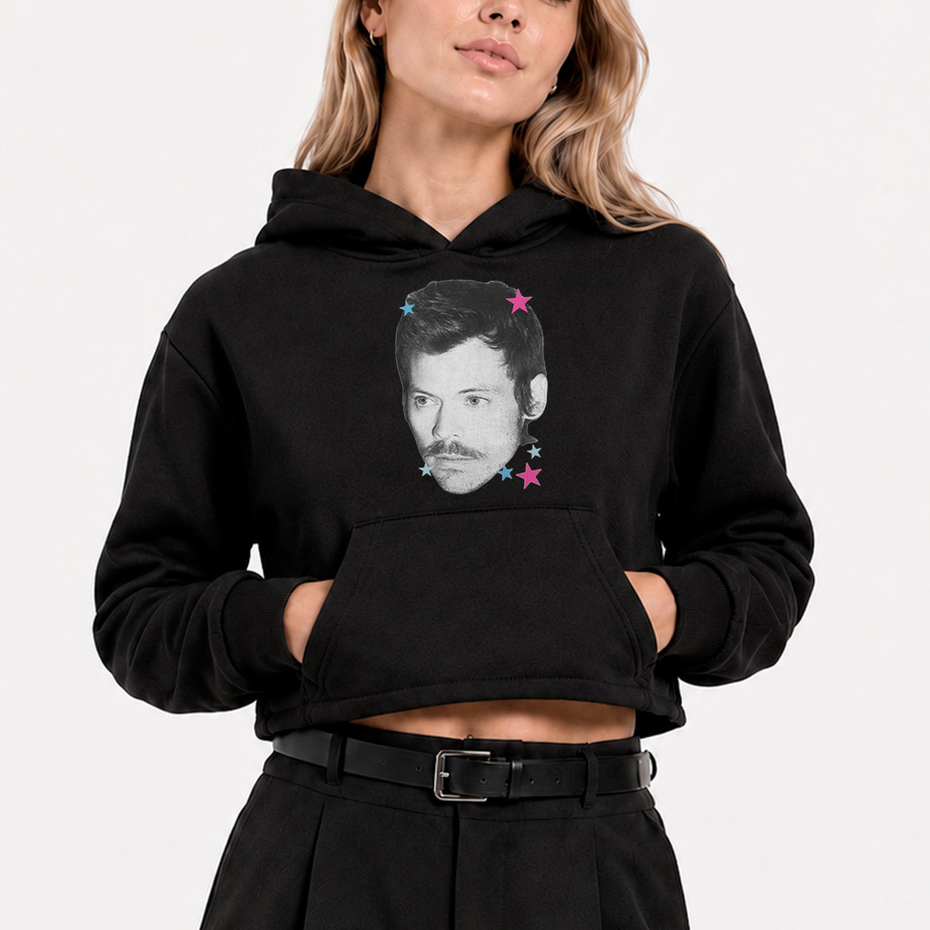 Moletom Cropped Canguru Harry Kiss All The Time Disco Occasionally Cabeça Estrela Blusa De Frio