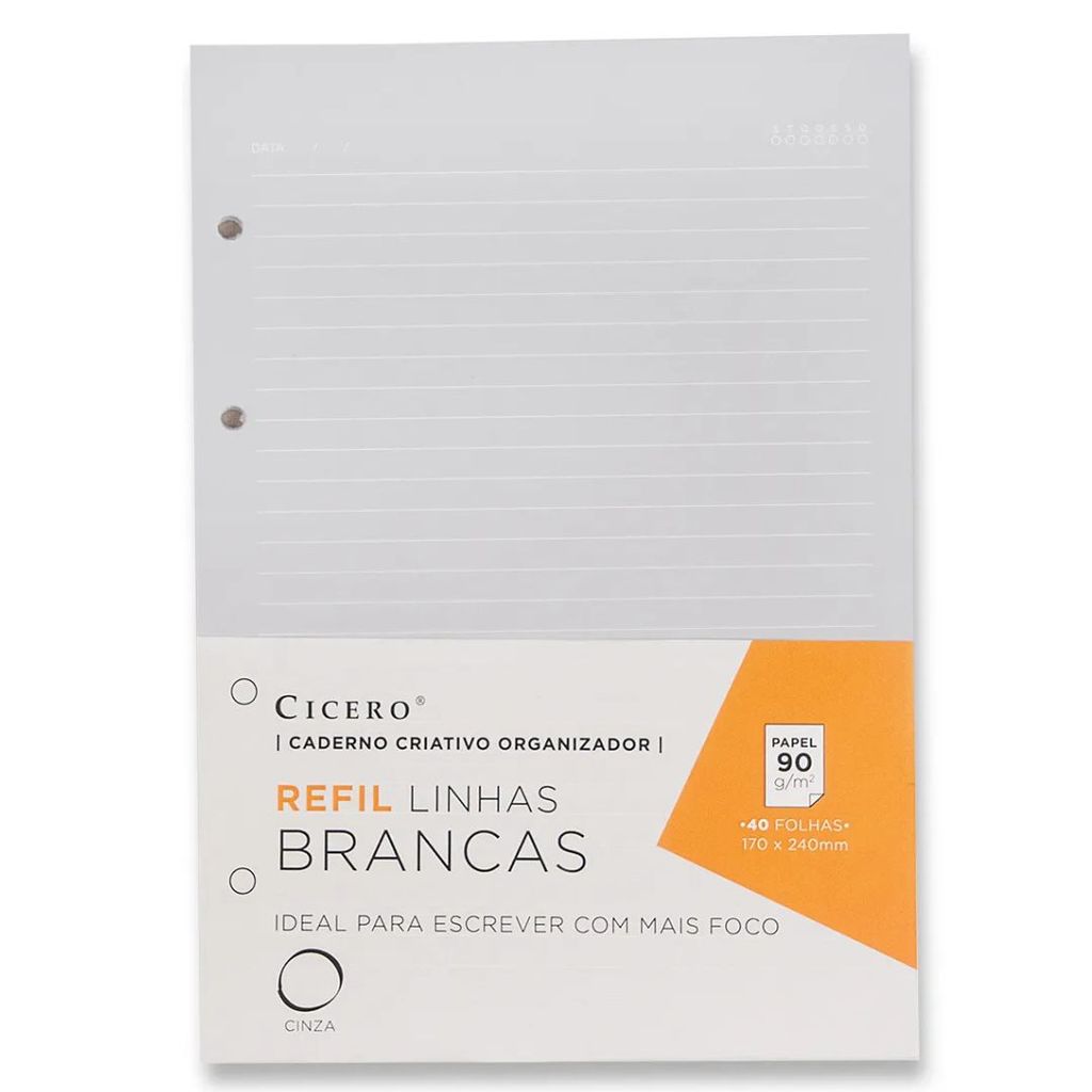 Refil Com Linhas Brancas Caderno Argola/Fichário CICERO 40f Pautado 17x24