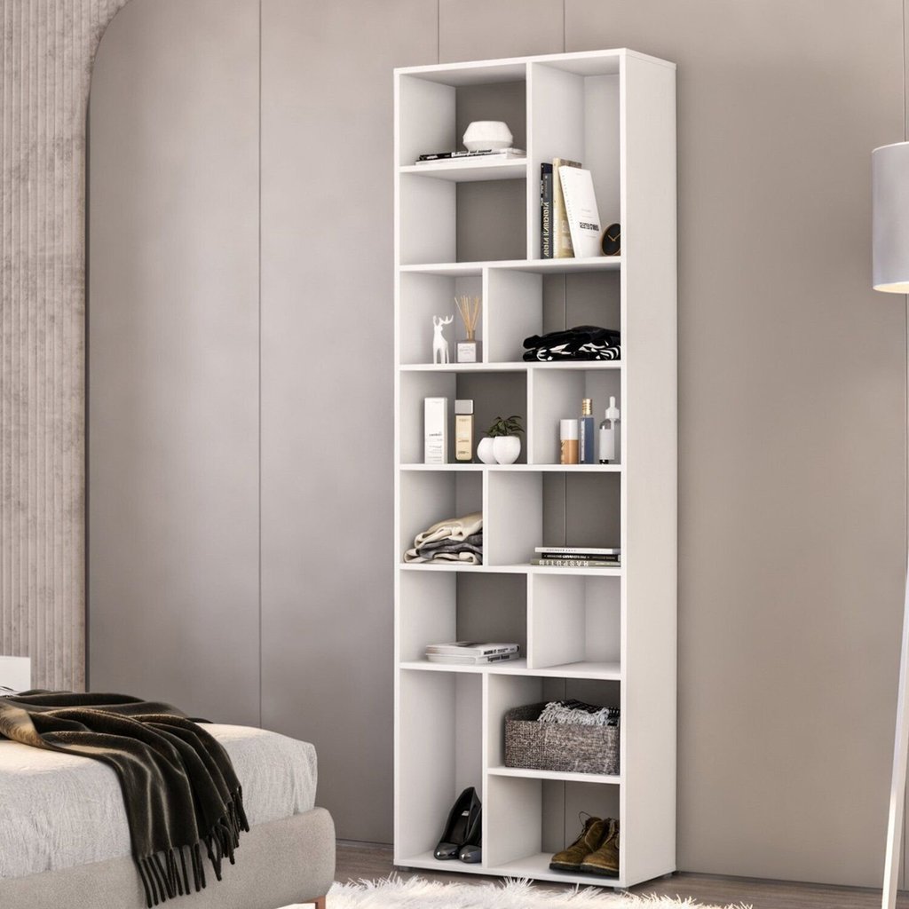 Estante de Livros 100% MDF 67CMX210CM Multiuso 14 Nichos Dallas Branco Branco