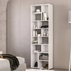Estante de Livros 100% MDF 67CMX210CM Multiuso 14 Nichos Dallas Branco Branco