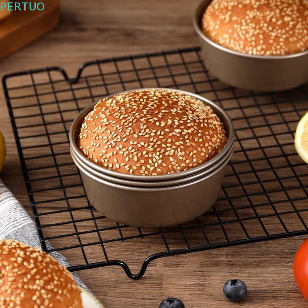 Molde De Pão PERTUO , Fundo Antiaderente , Hambúrguer De 4 Espaços Bolo , Faça Você Mesmo , Aço Carbono , Assadeira Para