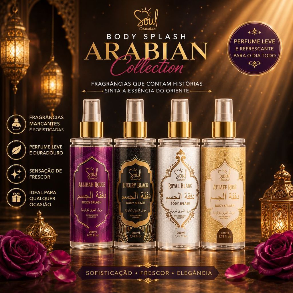 Body Splash Árabe Feminino Soul Cosméticos 200ml | Cheiro de Rica, Marcante e Muito Cheiroso