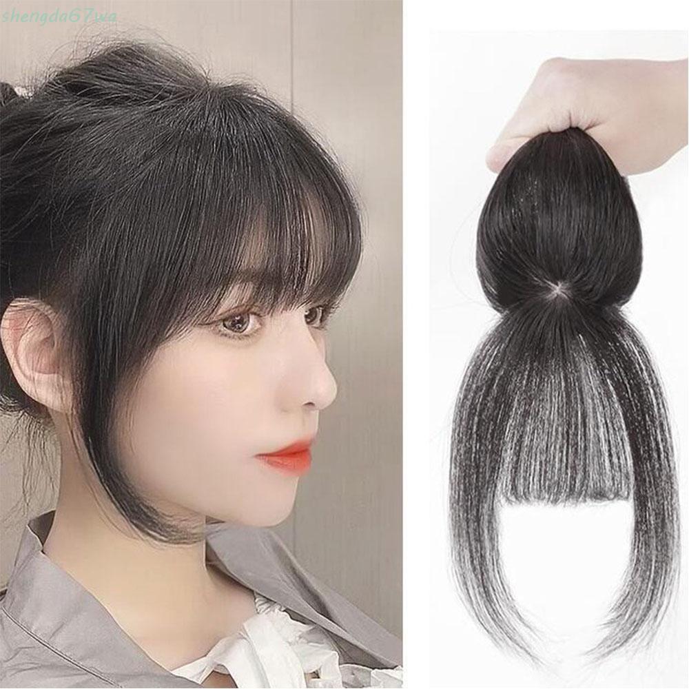 SHENGDA 3D Air Bangs Extensões De Cabelo Naturais Invisíveis Clipe Sintético Em Fibra De Alta Temperatura Franja Falsa