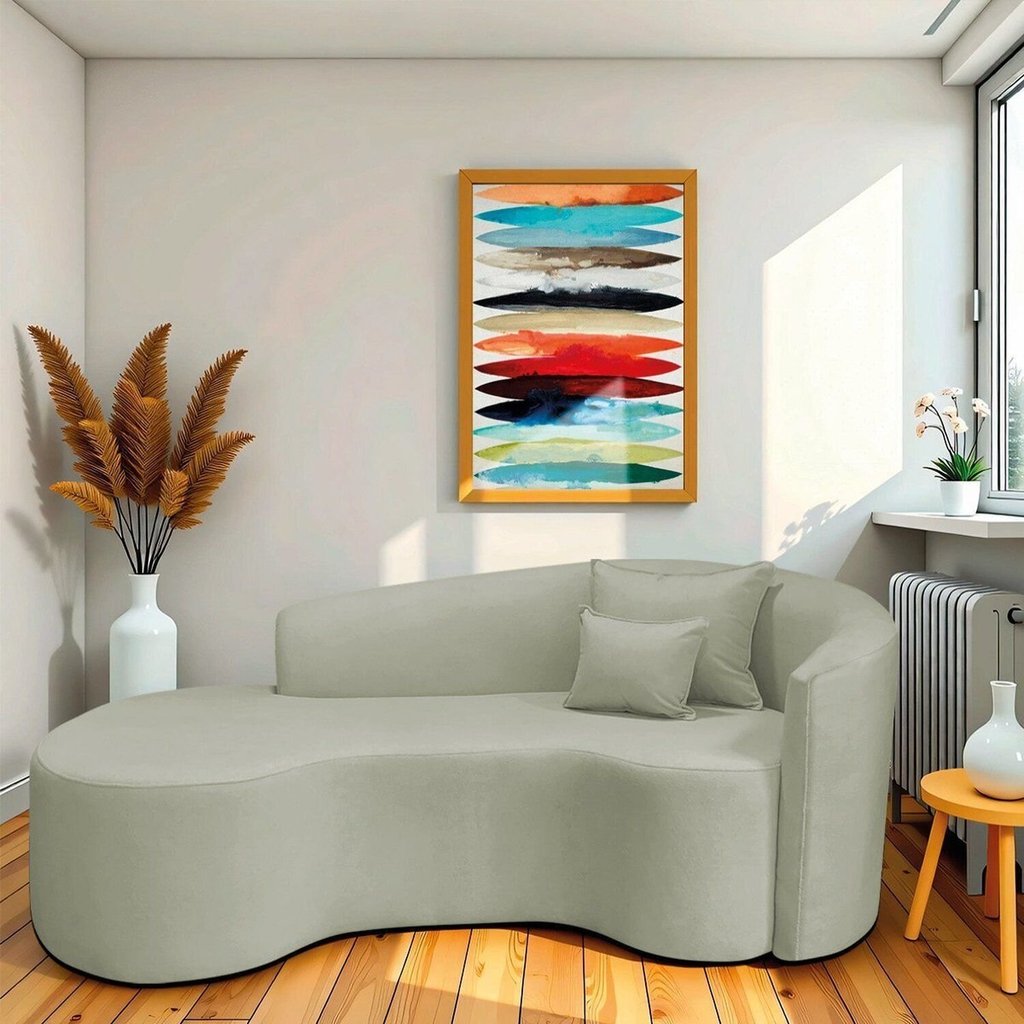 Recamier Curvo Orgânico 200cm 3 Lugares Lado Esquerdo para Sala de Estar Bouclé Londres Verde Oliva Verde Oliva