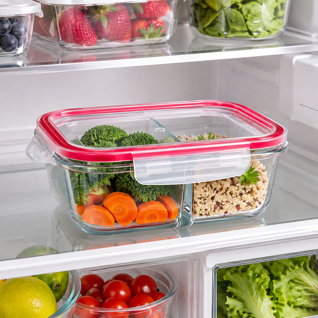Pote De Vidro 1040ml Hermético Marmita Fitness Com Tampa 4 Travas Divisória Freezer Microondas