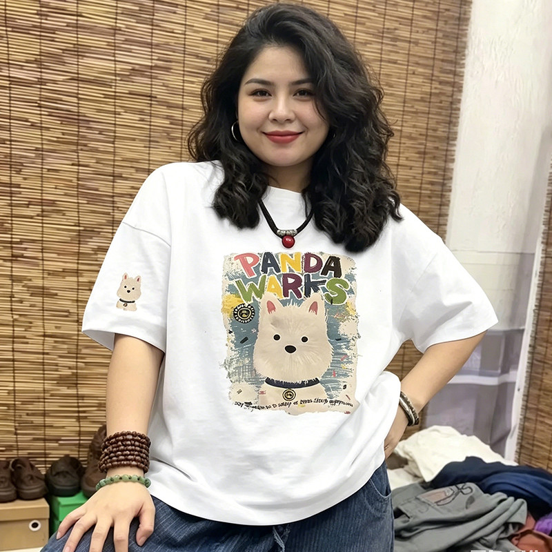 [Roupas femininas Plus size] Camiseta solta Casual de manga curta 150kg pode usar roupas femininas de tamanho Extra gran