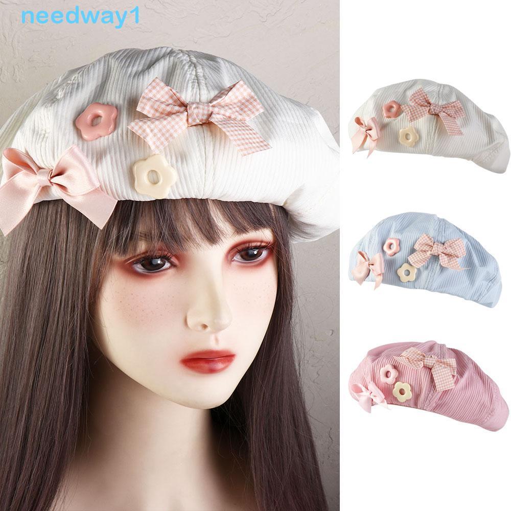 NEEDWAY Boina Flor Arco , Boné Octogonal Y2k De Cor Sólida , Bonito Harajuku Estilo Universitário Algodão Pintor Chapéu
