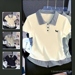 Camisa Polo Feminina de Verão com Estampa e Bordado de Manga Curta YTCH