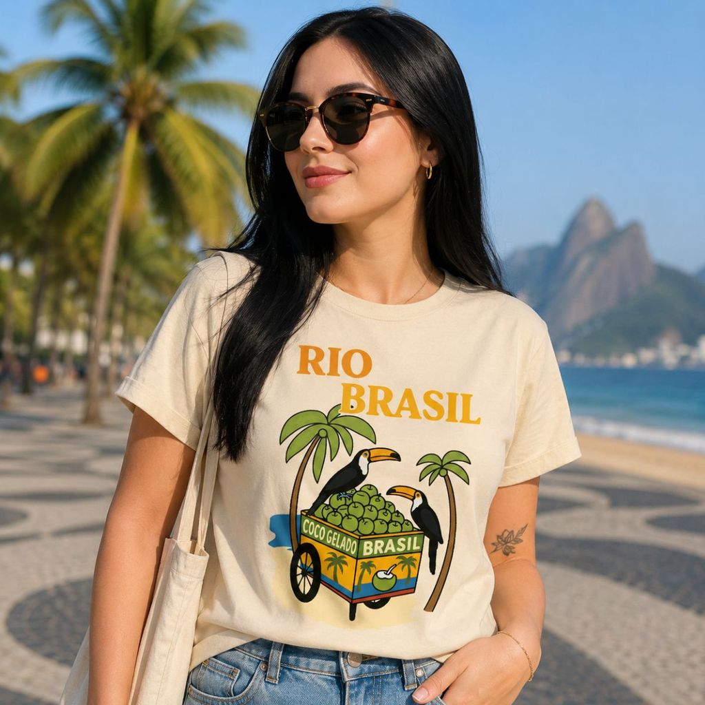 Camiseta Feminina Verão Tropical Coco Gelado 100% Algodão Estilosa e Confortável Lançamento Envio Imediato