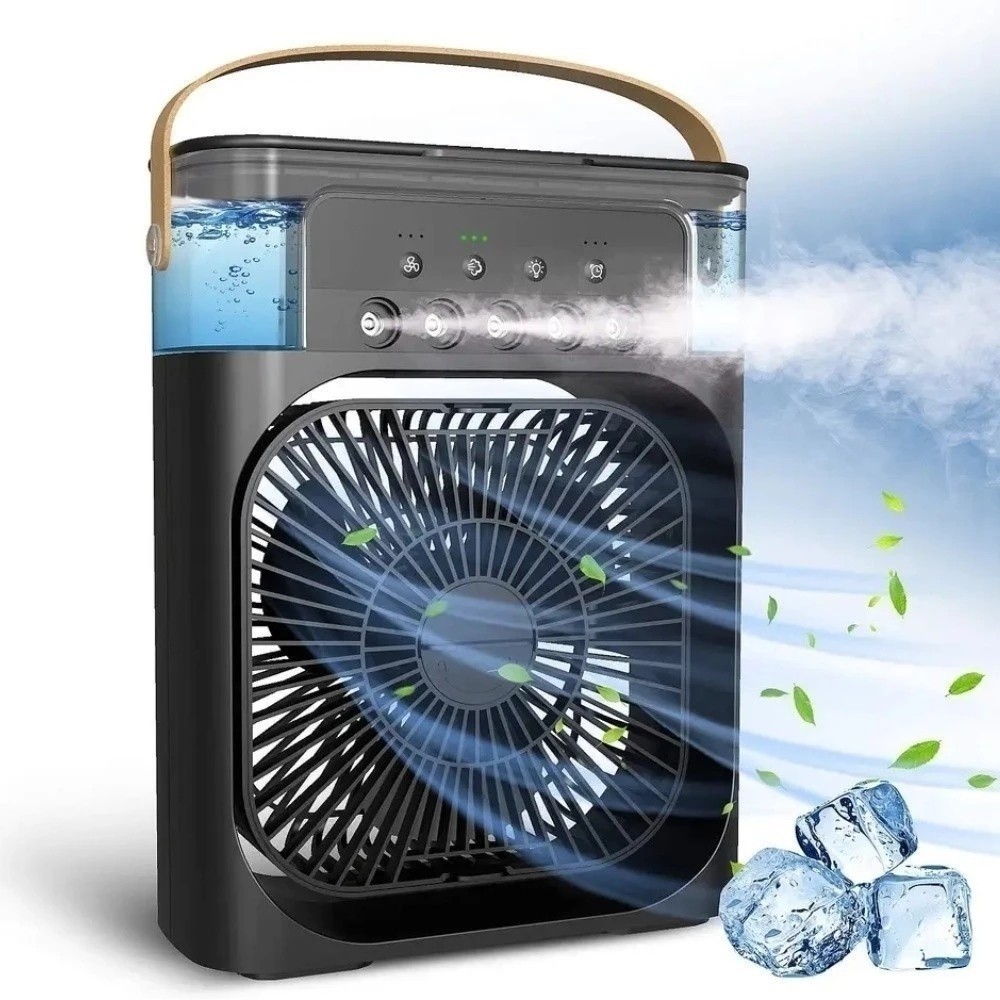 Ventilador Portátil 3 em 1, Ar Condicionado Mini, Umidificador, Ventilador Elétrico USB com Luzes LED Noturnas para Casa