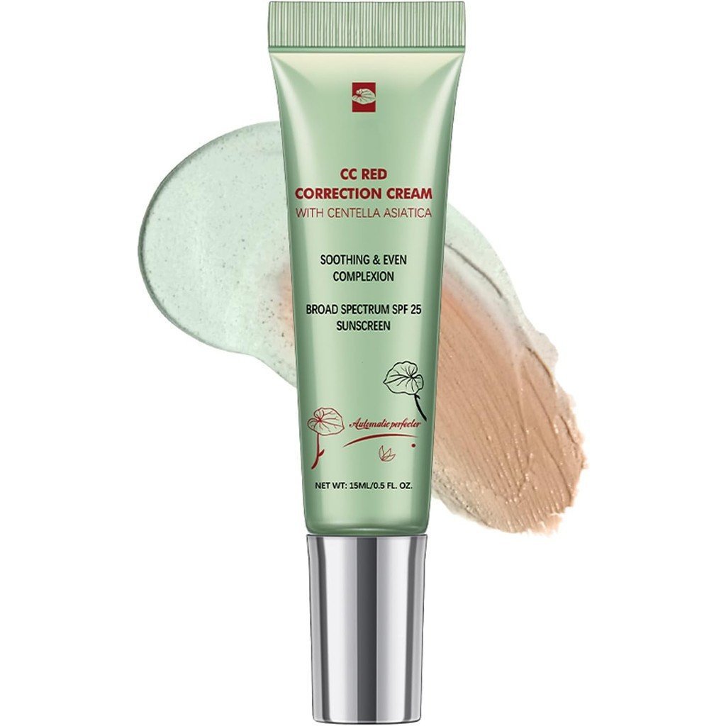 O creme CC vermelho contém centella asiática, um creme hidratante de cor clara, e também contém 5YBB, um ingrediente que