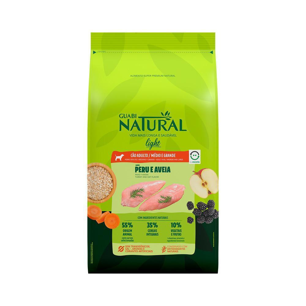 Ração Light para Cães Adultos de Porte Médio e Grande Sabor Peru e Aveia 12Kg Guabi Natural