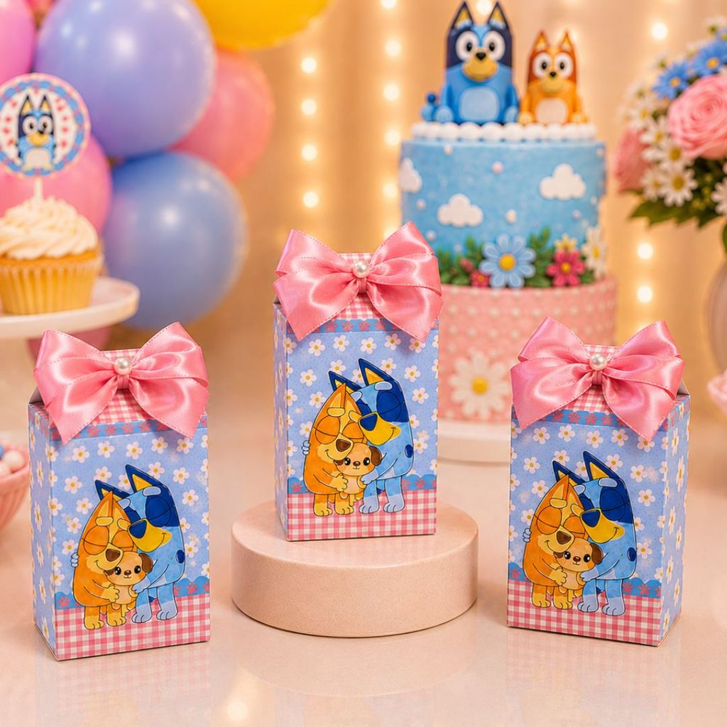 Kit Caixinhas Bluey Menina Aquarela Cute Lembrancinhas Festa Infanti Pegue e Monte Personalizados