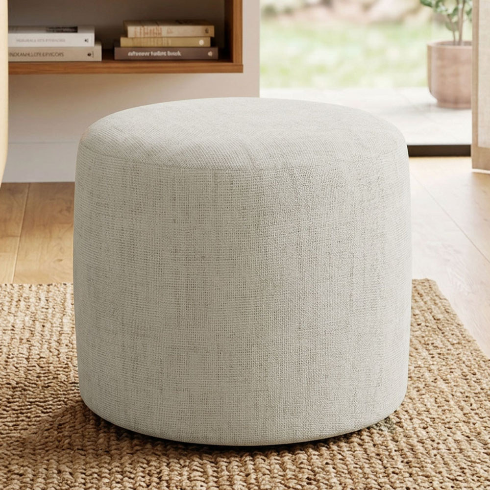 Puff Redondo 50cm Sala De Estar Living Coliseu W01 Linho Cru - Lyam Decor