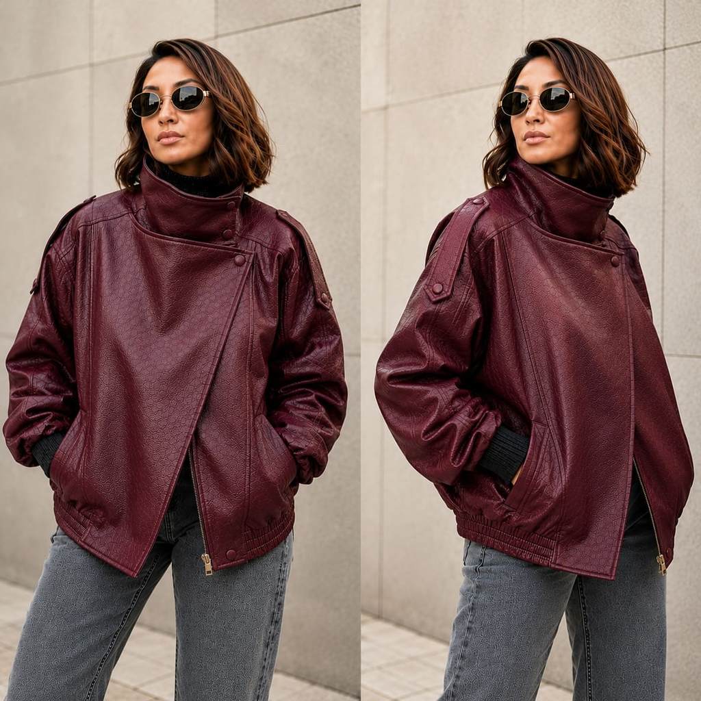 Jaqueta De Couro Oversized Feminina Outono Inverno Manga Longa Casaco Casual Outwear Parka Larga Despojada Confortavel
