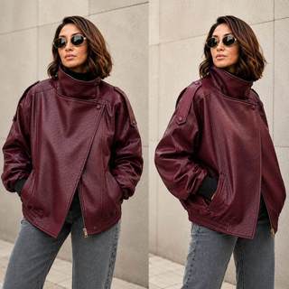 Jaqueta De Couro Oversized Feminina Outono Inverno Manga Longa Casaco Casual Outwear Parka Larga Despojada Confortavel