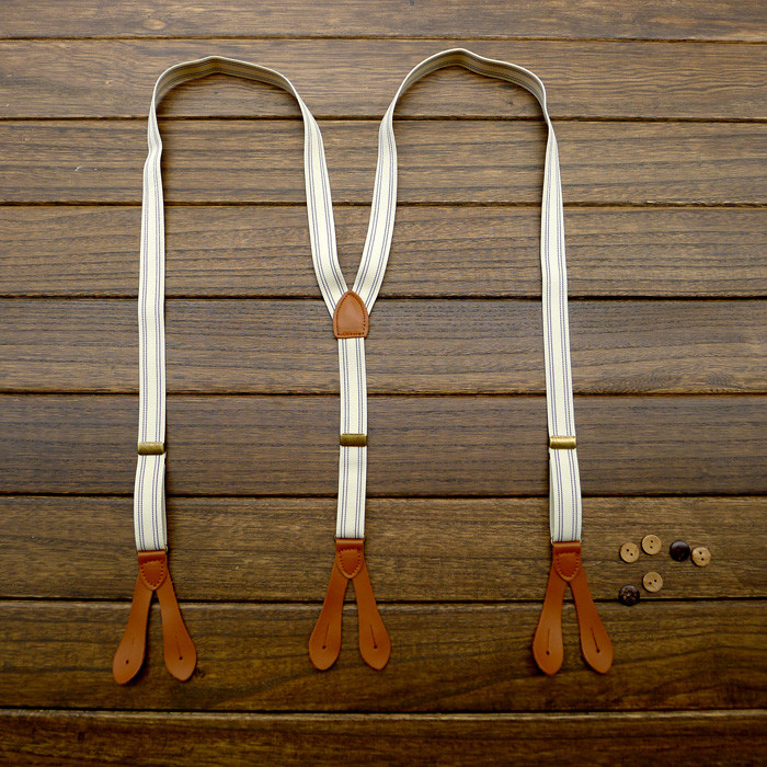 Suspensórios botão estilo cinta feminina listrado dupla face elástico masculino elástico ajustável Retro acessórios de c