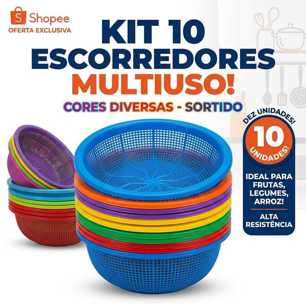 Kit 10 Escorredores Multiuso Plástico Escorredor de Arroz Frutas Legumes Peneira Cozinha Atacado Escorredor de macarrão