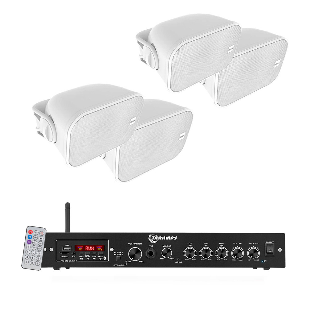 Kit som ambiente Taramps THS 3600 com 4 caixa bsa aw6 branca