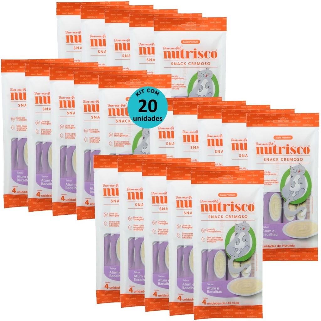 SNACK CREMOSO NUTRISCO GATOS 14G ATUM E BACALHAU COM 4 UN - KIT COM 20