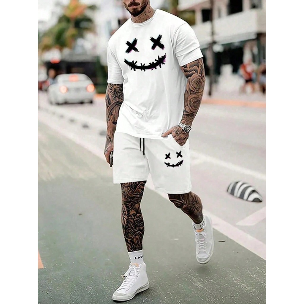 Conjunto masculino camiseta e short camiseta smile masculina e short masculino