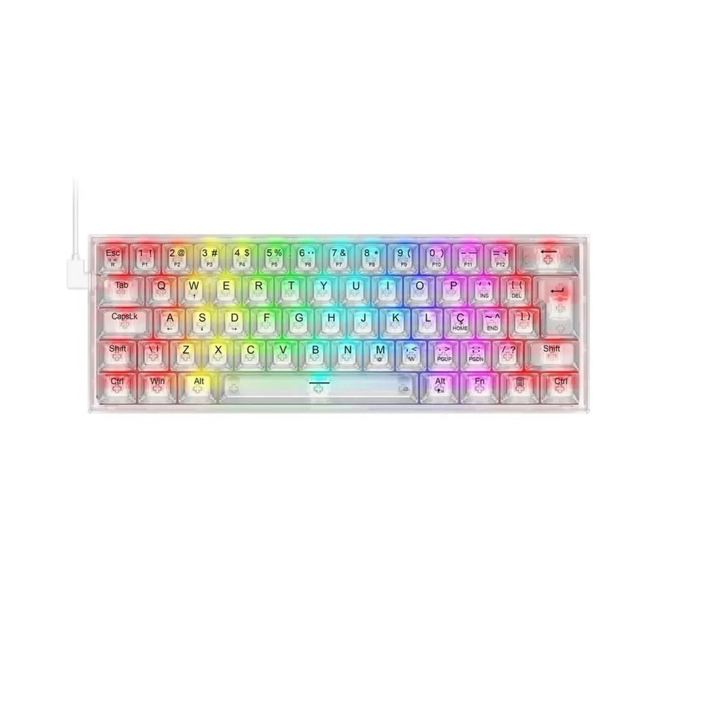 Teclado Gamer Mecânico Redragon Fizz Clear, RGB, USB, Switch Crystal, ABNT2, 60%, Crystal