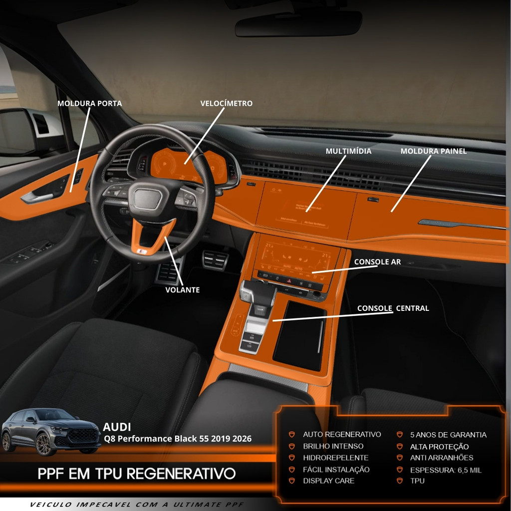 Película PPF Proteção Kit Interior Exterior Audi Q8 Performance Black 2019 2020 2021 2022 2023 2024