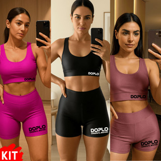 Kit Conjunto Fitness Academia 3 KITS Top e Short Várias Cores Tecido Premium Sem Transparência em Oferta na Shopee