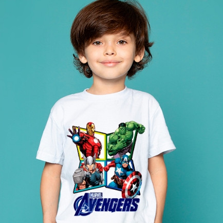 Camiseta Infantil Marvel Avengers Vingadores Camisa nos Tamanhos 04 ao 16 Alta Qualidade 100% Algodão 30.1