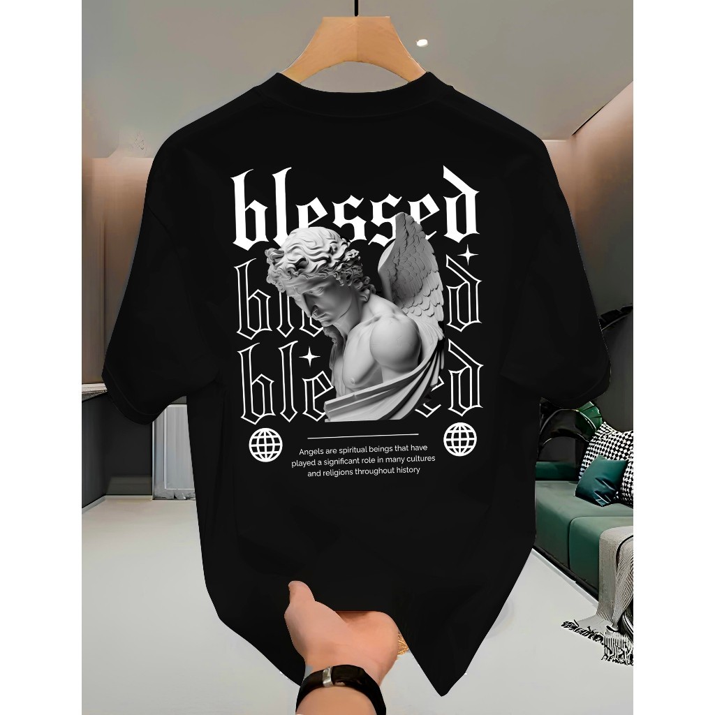 Camiseta Masculina e Feminina Streetwear  100% Algodão Fio 30.1 Estampada Blessed Angels