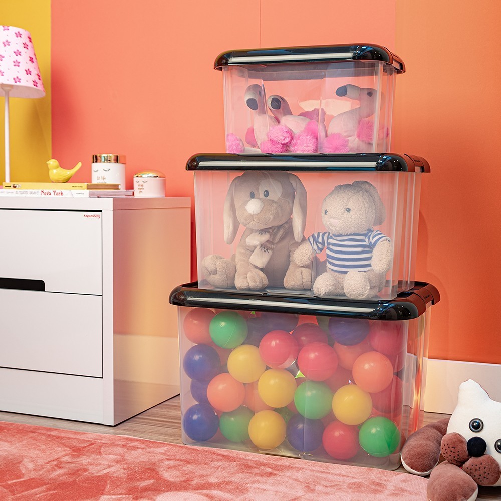 3 Caixa Organizadora Plus 40/22/10 Litros Preto UZ - Guardar brinquedos, documentos, livros, itens de cama, mesa e banho
