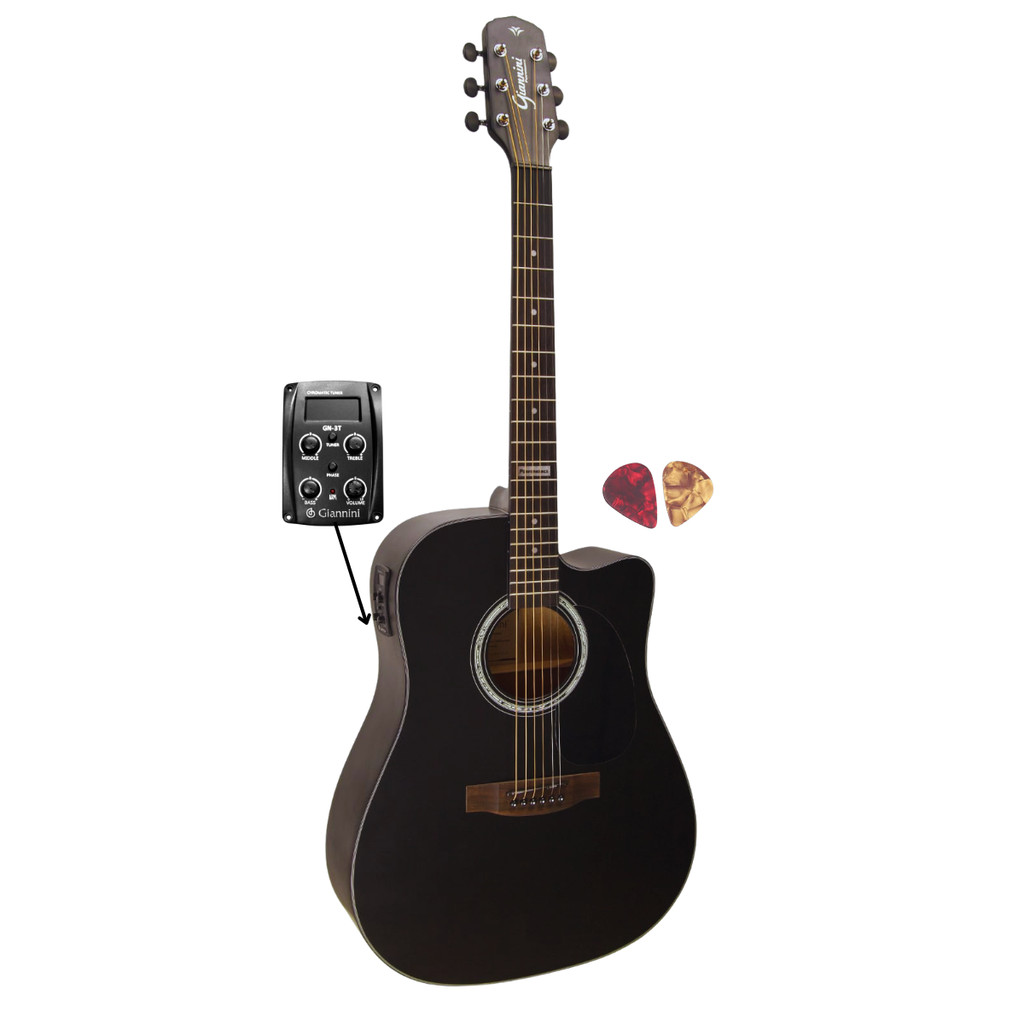 Violão Aço Elétrico Folk Giannini GF-1D CEQ SBK Preto Fosco