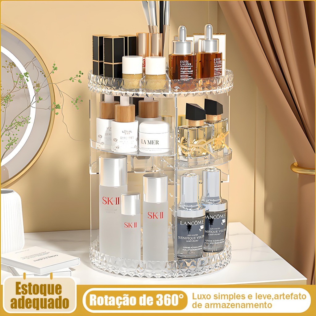 Organizador de maquiagem Giratório 360º Acrílico Suporte de Cosméticos