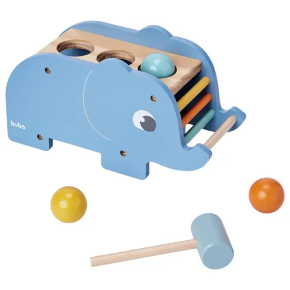 BRINQUEDO BATE MARTELO CLOUDY MADEIRA ELEFANTE COM BOLINHAS INFANTIL - BUBA