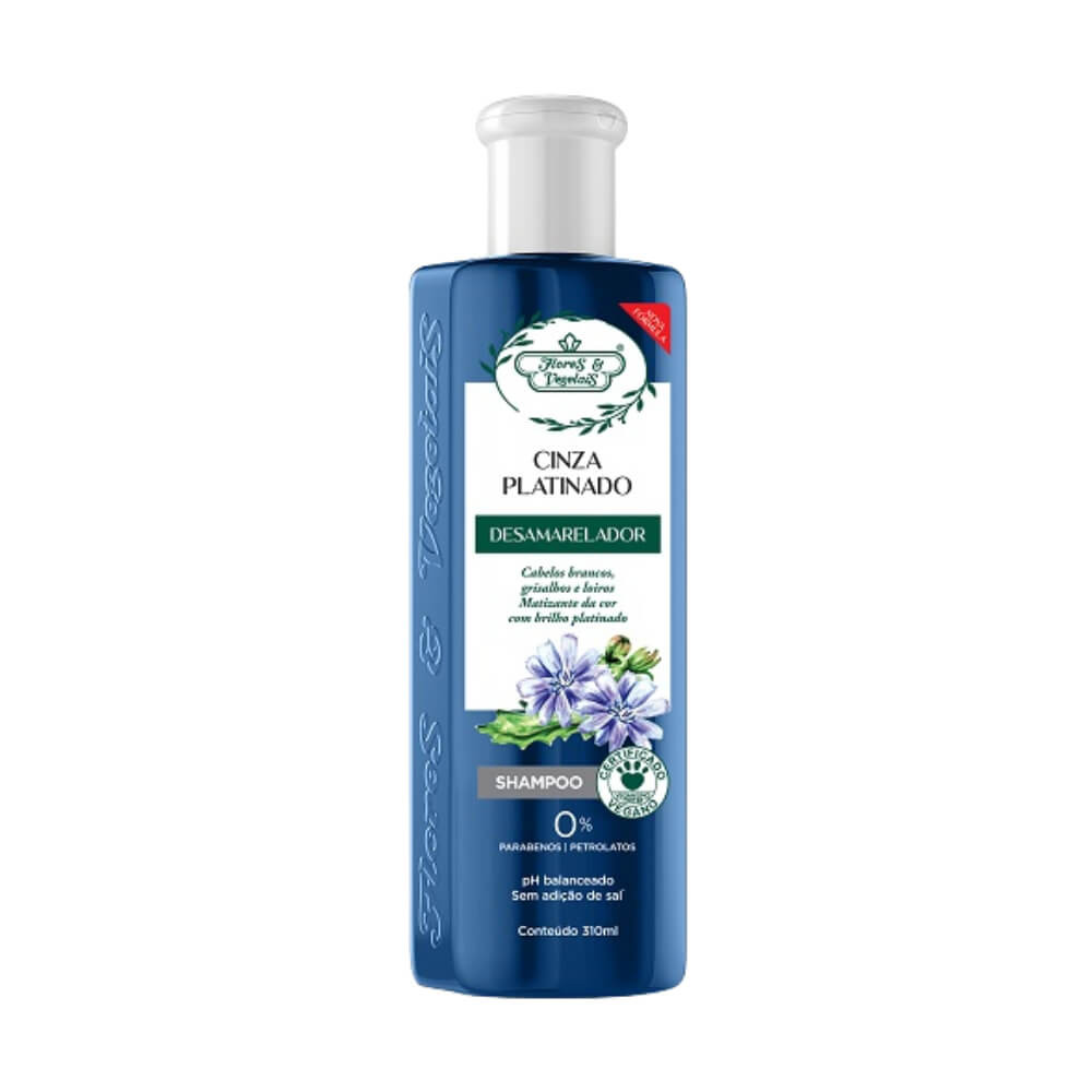 Shampoo Flores & Vegetais Cinza Platinado Desamarelador 310ml em Oferta na Shopee