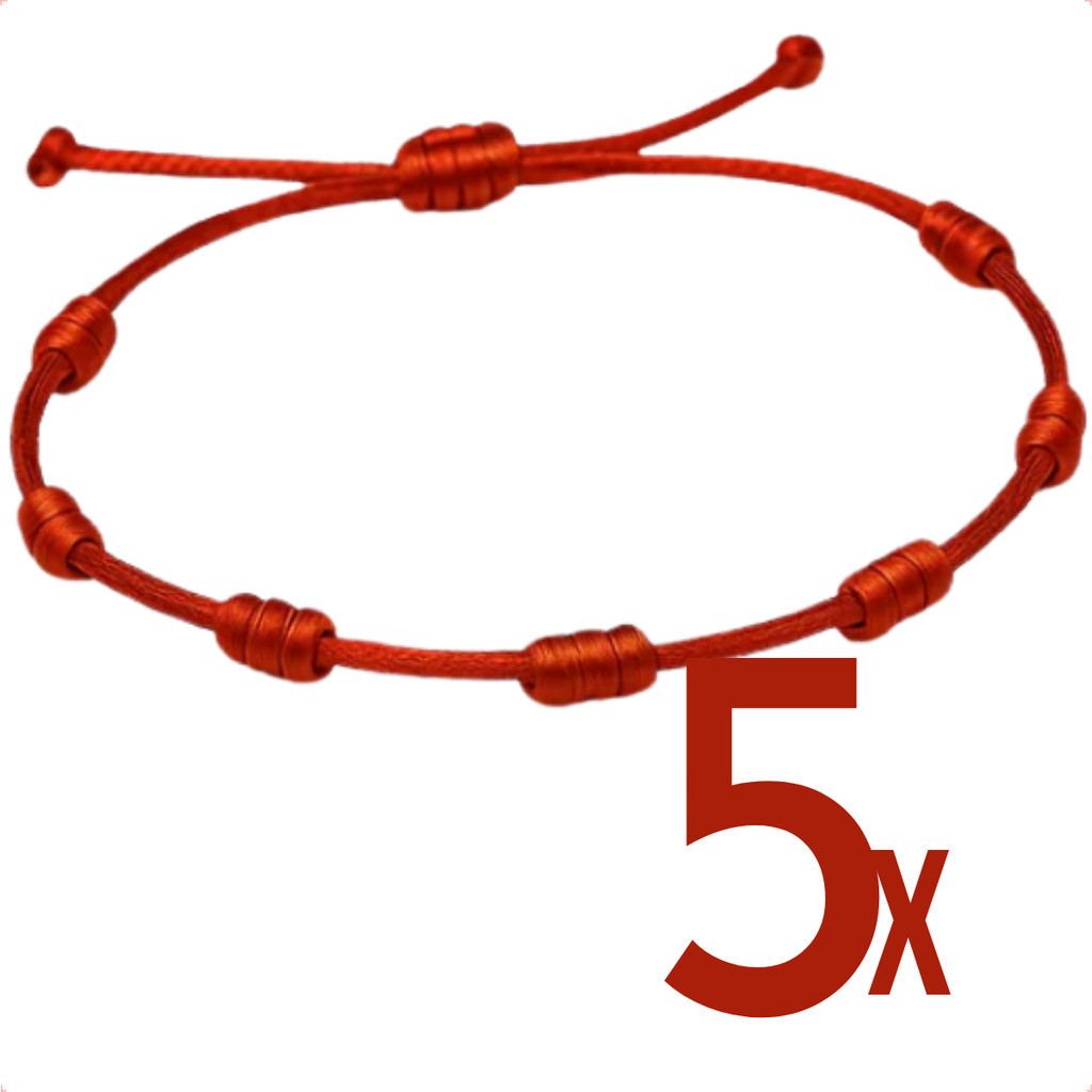 Kit 5/4/3/2/1 Pulseiras Vermelhas 7 Nós Ajustáveis em Seda Proteção, Equilíbrio e Energia Positiva Inspiradas Kabbalah