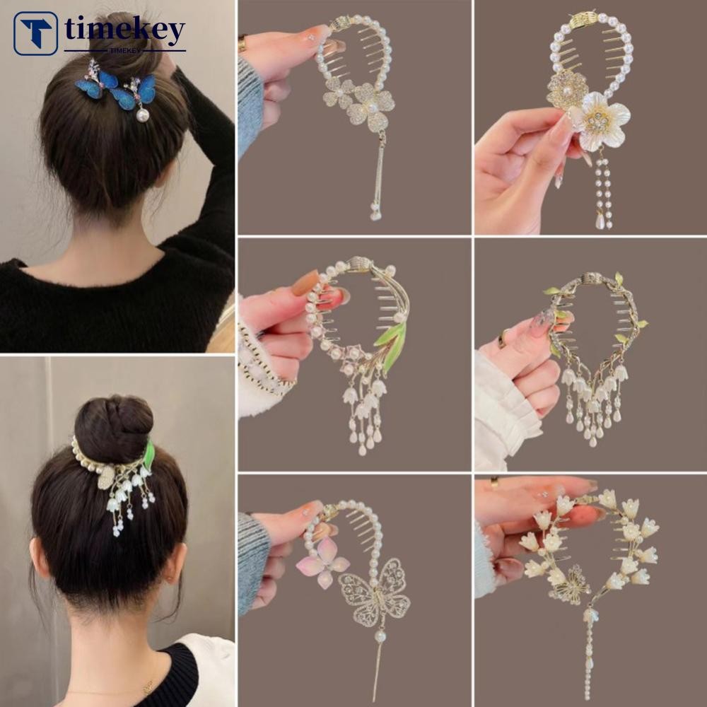 TIMEKEY Elegante Borla Garra De Cabelo Strass Pérola Flor Borlas Grampo Feminino Menina Rabo De Cavalo Titular Grampos F