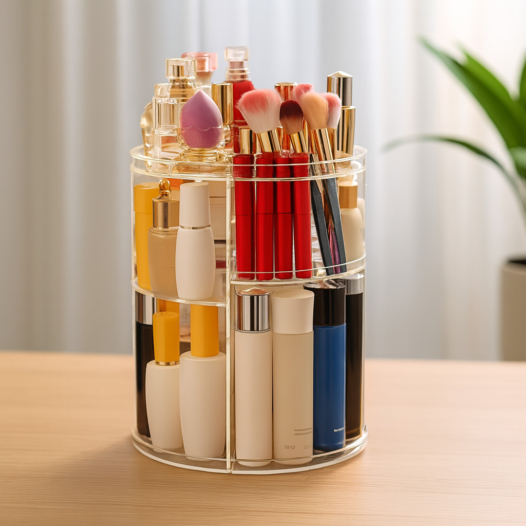 Organizador Acrílico Giratório Multiuso para Maquiagem e Cosméticos 360° Para Quarto Penteadeira