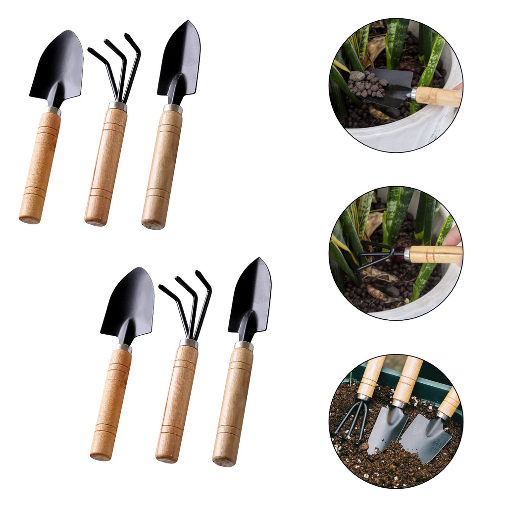 2 Kit De Jardinagem Multifuncional 3 Peças Cada Pás Larga Estreita Com Ancinho
