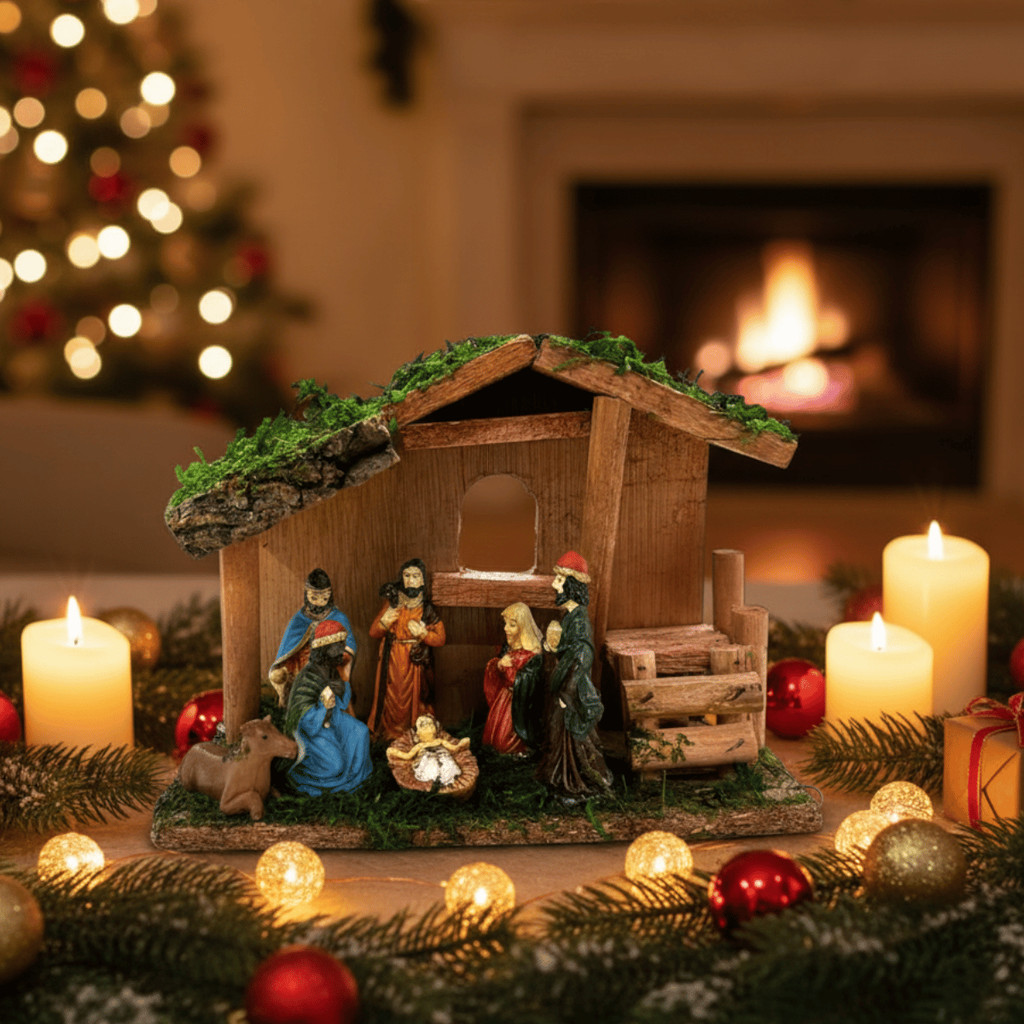 Presépio Natalino 20cm Resina e Madeira - Wincy Natal / Sagrada Família Cristão Decoração Religiosa