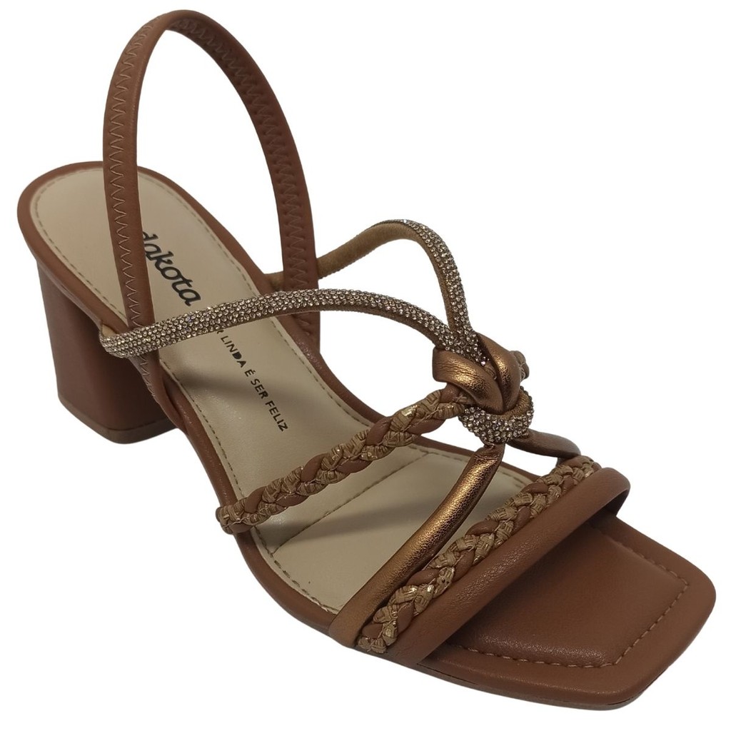 Sandália Dakota Feminina Salto Bloco 7cm Tiras com Brilho
