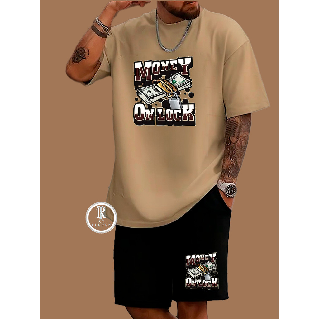 Kit Camiseta Masculina 100% Algodão Bermuda Moletom Lançamento Estampada Money Lock Confortavel Diversas cores Unissex