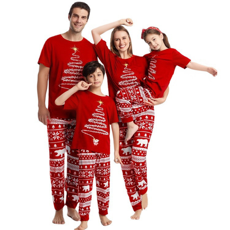 Feliz Natal 2025 Conjunto de Pijamas Combinando para Mãe, Pai e Filhos, Manga Curta, Gola O, Pijamas Casuais e Soltos co