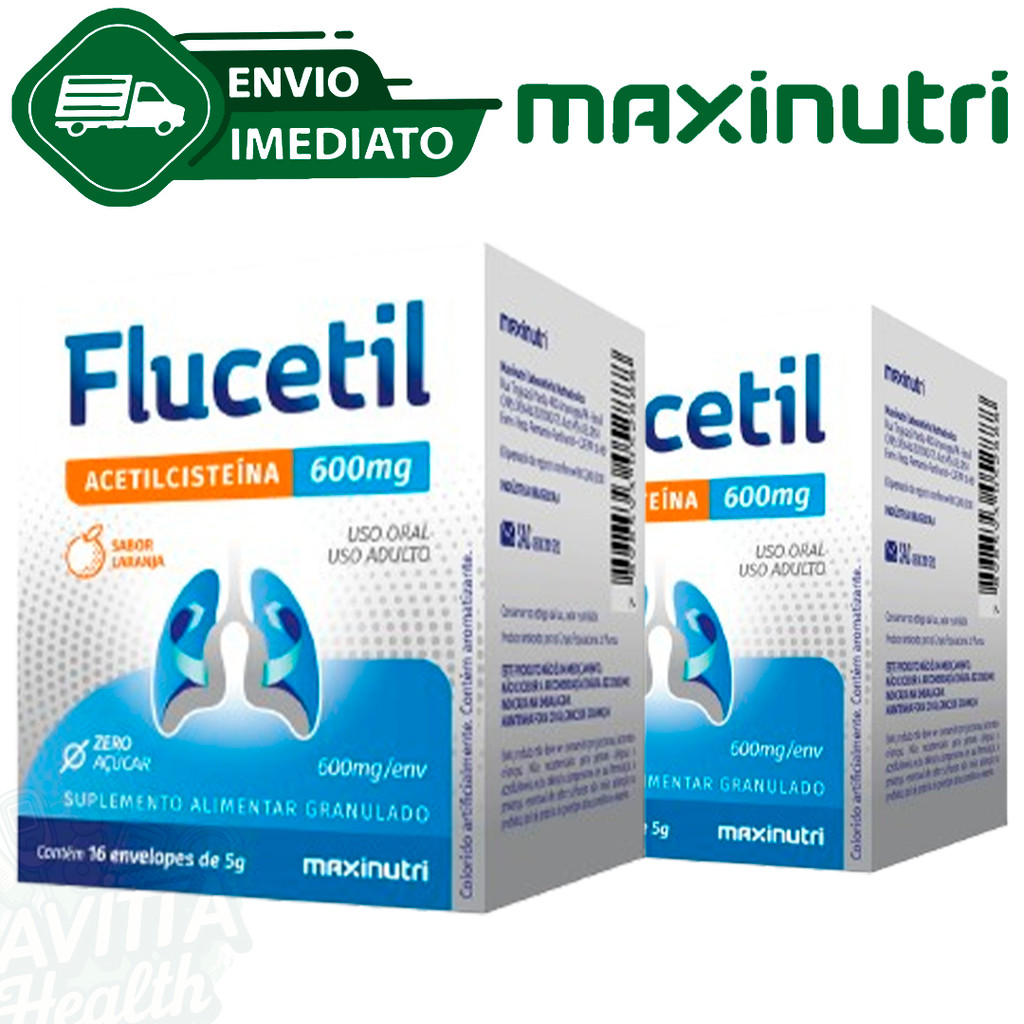 Kit C/2 Acetilcisteína Em Pó 600Mg Flucetil Maxinutri 16X5G Sabor Laranja Envio Imediato em Oferta na Shopee