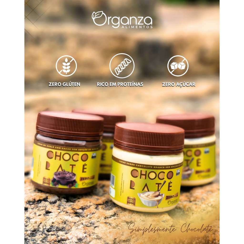 Kit Creme de Avelã e Creme de Chocolate Branco Com Cacau Zero Açúcar Chocolatê Organza 200g