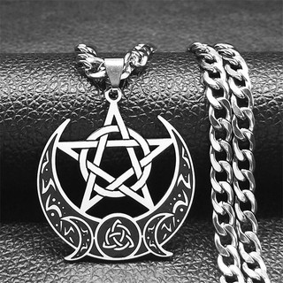 Colar Místico Feminino Símbolos Proteção Lua Pentagrama Corrente Ajustável Gótico