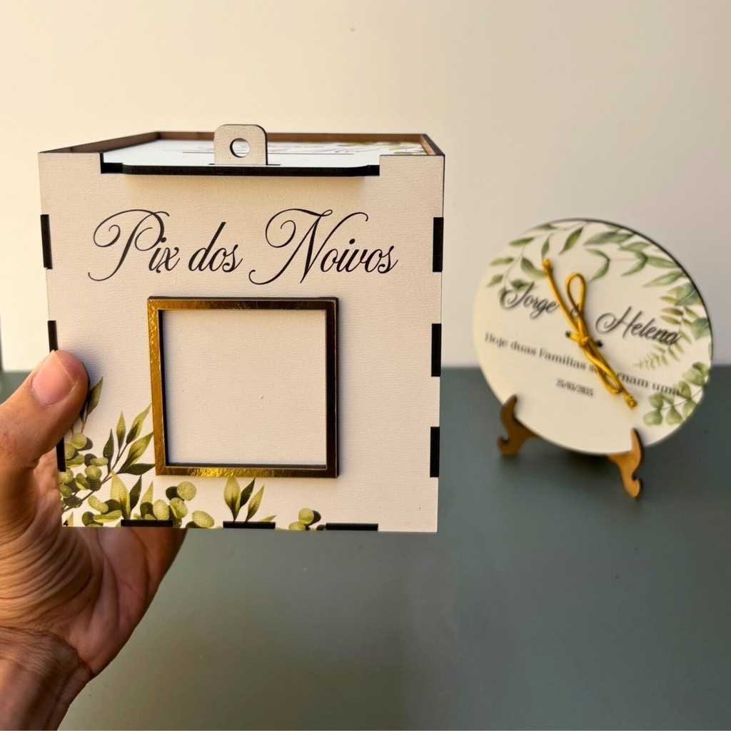 Kit Casamento – Caixa PIX Corte Gravata + Porta Aliança Personalizado