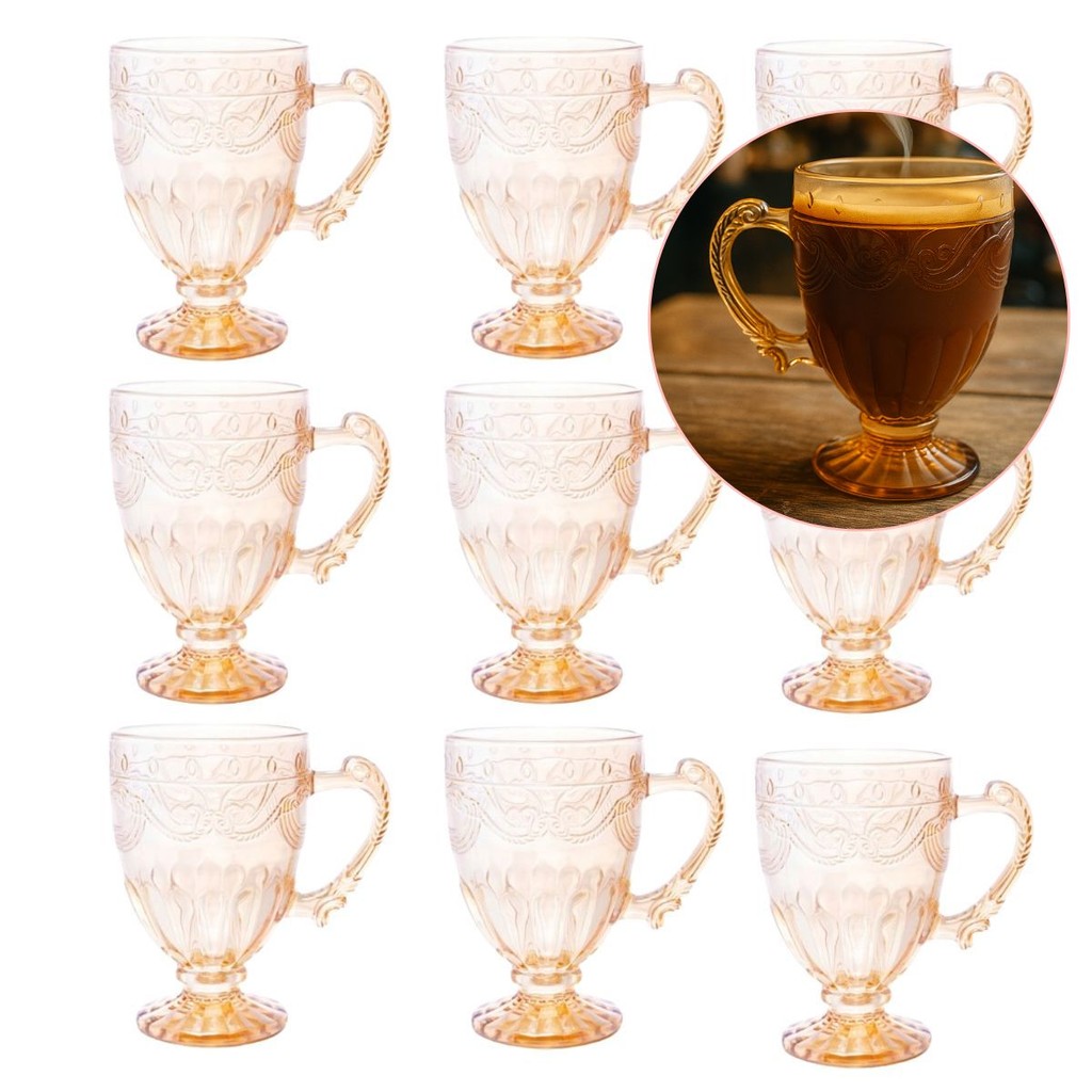 Caneca Xícara taça capuccino Vidro Âmbar vintage 190ml conjunto xicaras com 6 peças