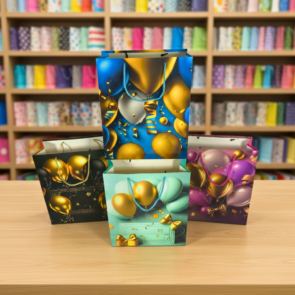 Sacola De Presente 32x26x10cm Balões Aniversário Colorida em Oferta na Shopee